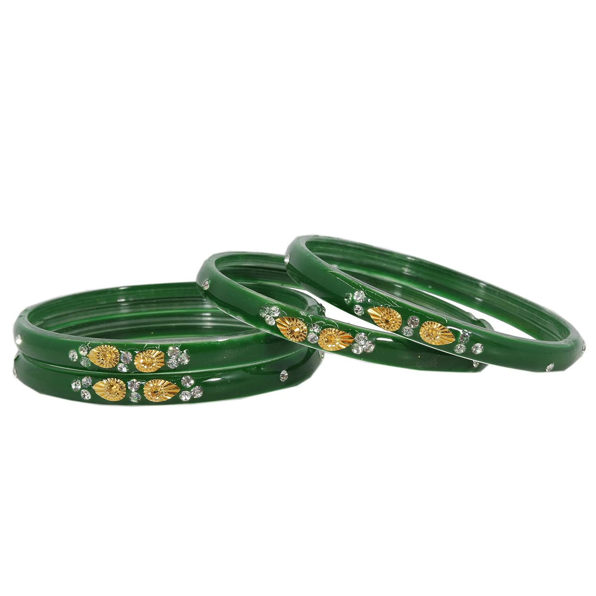 NMII Stylish Glass Kada Set Studded with Zircon Gemstone & Beads for Women & Girls