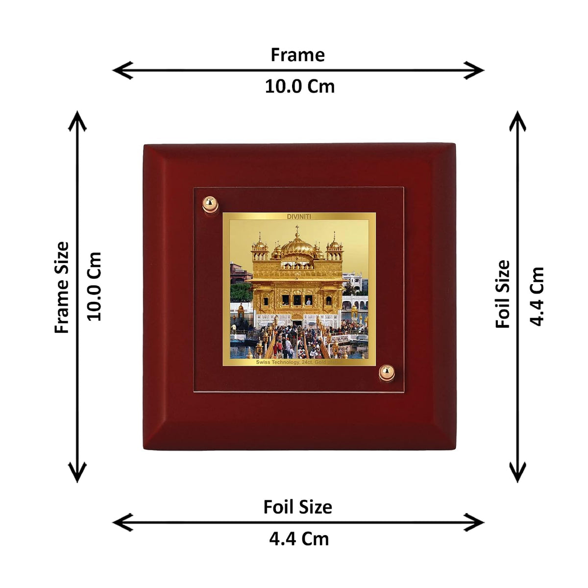 DIVINITI Golden Temple 24K Gold Plated MDF Photo Frame | Premium Sikh Table Top Frame for Home, Office & Prayer Room | Luxury Spiritual Gift Item for Housewarming, Festive Gifting| 10 x 10 CM