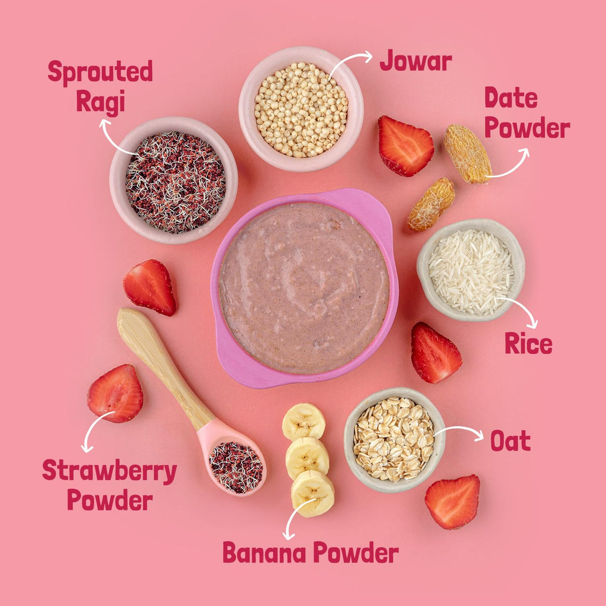 Slurrp Farm First Bites Strawberry, Sprouted Ragi and Rice Cereal with Milk I Instant Cereal for Little Ones | with No Added Sugar I 10X Calcium of Wheat and Rice | 200g
