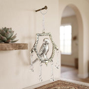 KridayKraft Silver Plated Tikona Parrot Metal Hanging Décor with Chains and Bells | Traditional Indian Wall Hanging Showpiece for Living Room, Home Entrance & Vastu (22 cm x 12 cm)