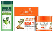 Biotique Bio Green Apple Fresh Daily Purifying Shampoo and Conditioner for Oily Scalp and Hair, 180m And Biotique Bio Sandalwood Face & Body Sun Cream Spf 50 Uva/Uvb Sunscreen For All Skin Types