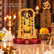DIVINITI 24K Gold-Plated Tirupati Balaji Idol | Lord Venkateswara Swamy Showpiece with Intricate Temple Design, Decorative Base & Premium Gift Box | Home, Mandir, Office & Gifting | 9 x 6 cm
