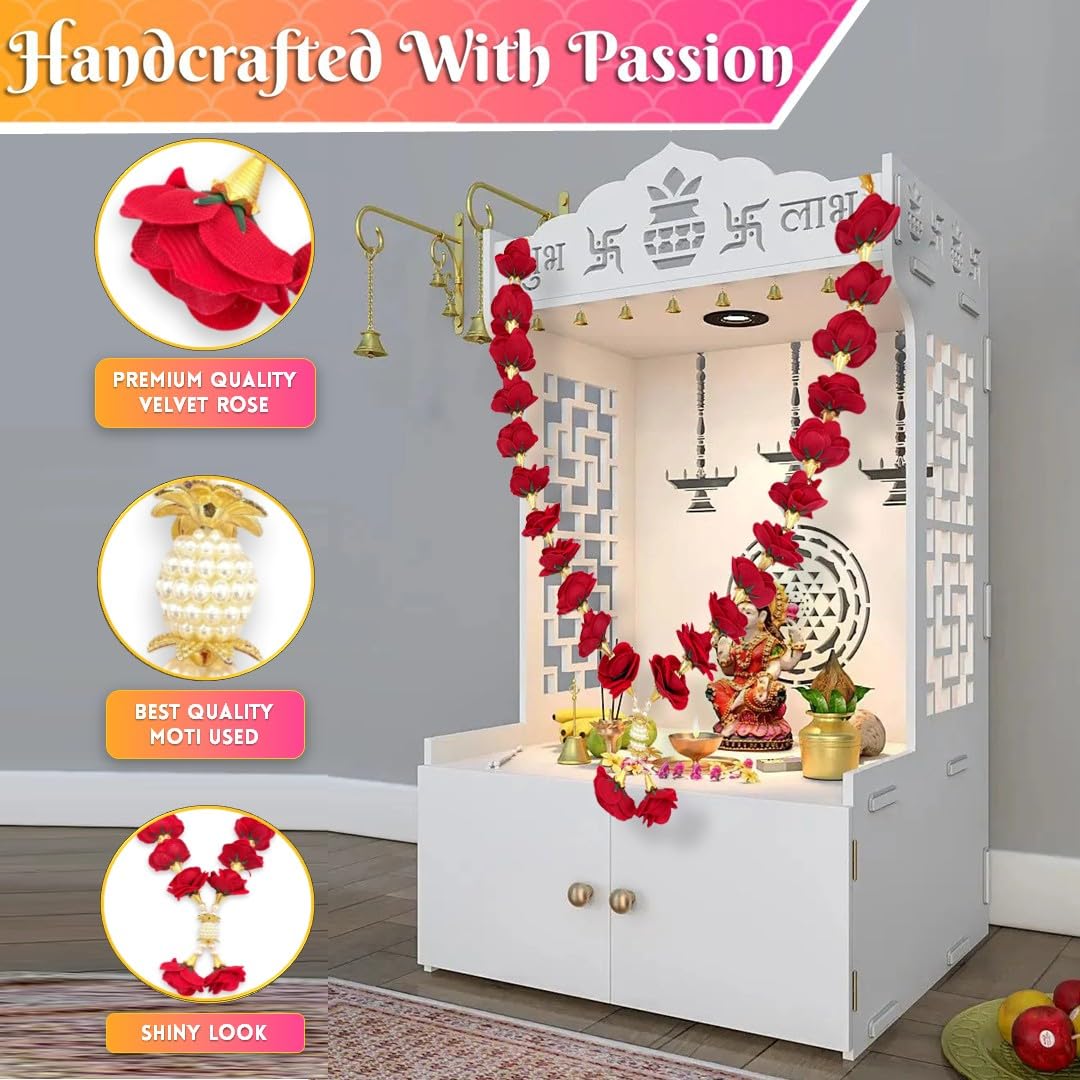 Bhakti Lehar Velvet Rose Flower Garland for Photo Frame and God Idol/Artificial Pearl Moti Gulab Mala Haar (30 Inch)