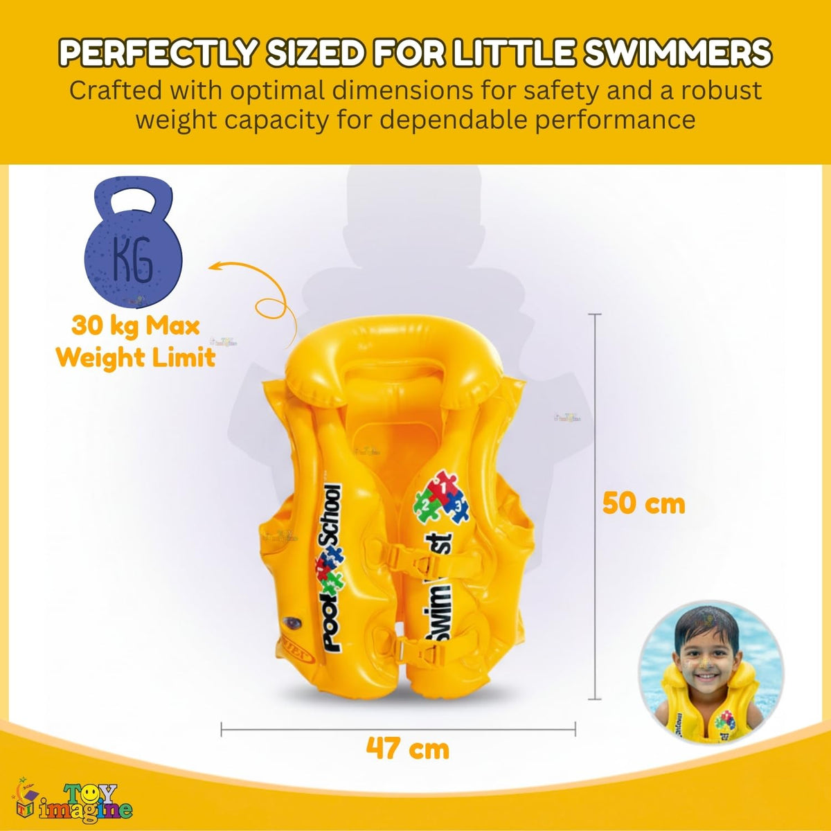 Toy Imagine Deluxe Swim Vest - Pool School Safety Aid for Toddlers & Kids (3-6 yrs) (50cm x 47cm)