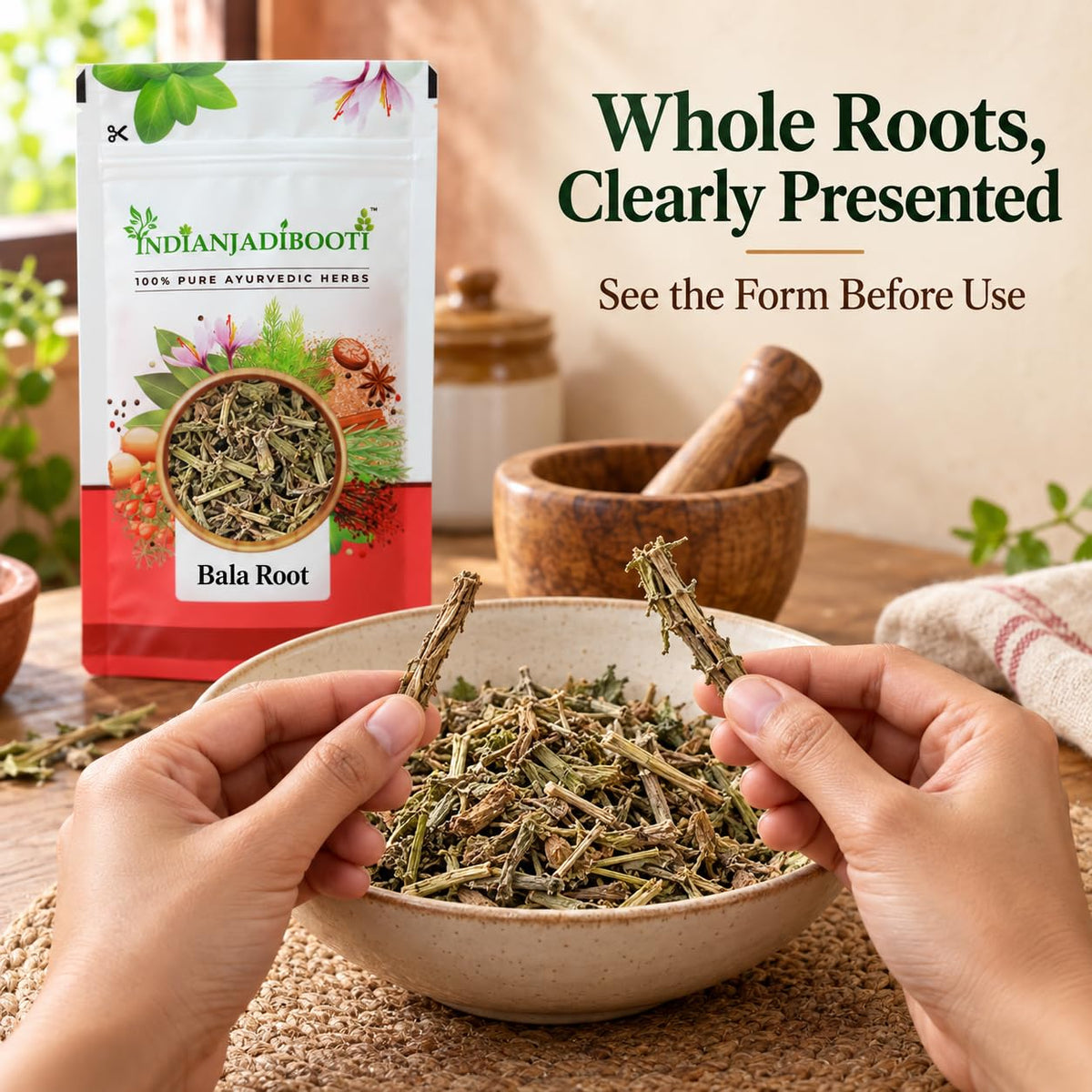 IndianJadiBooti Raw Bala Root - Sida Cordifolia - Country Mallow - Dry Whole Herb
