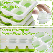 E-COSMOS® Ice Cube Trays, Easy-Release Silicone & Flexible 14-Ice Cube Trays with Spill-Resistant Removable Lid and BPA Free, for Cocktail, Freezer, Stackable Ice Trays (Pack of 1) (Green)