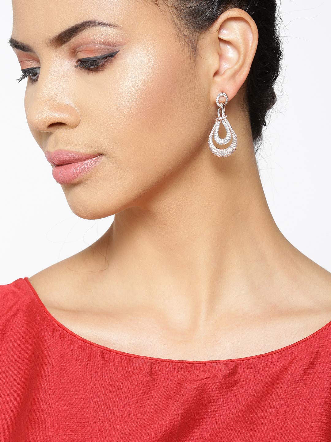 Priyaasi Elegant American Diamond Earrings for Women | Stylish Drop Design | Rose Gold Earrings for Women | Fashion Jewellery for Party, Weddings, & Gifting