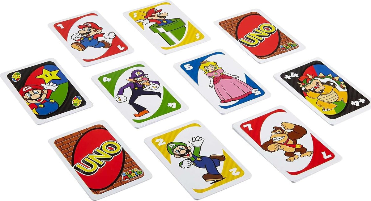 Mattel Games UNO Super Mario Card Game Animated Character Themed Collector Deck 112 Cards with Character Images, for Kids Ages 7 Years Old & Up,multicolor