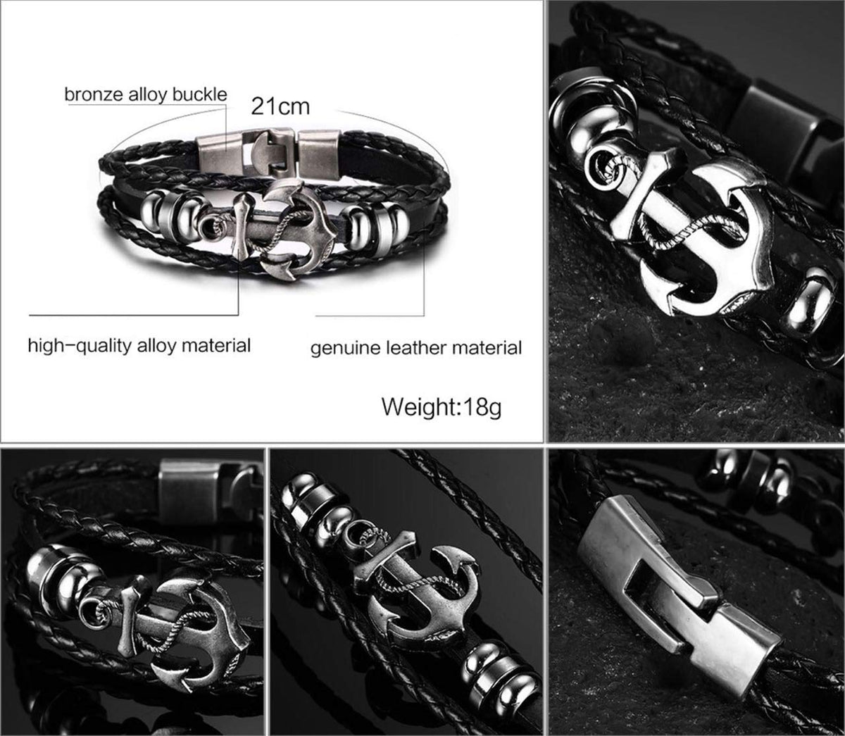Shining Diva Fashion Leather Multi Strand Bracelet for Men and Boys