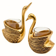 DSH Metal Swan Pair Candle Holder with Votives Aluminum Swan Showpiece for Living Room Elegant Tabletop Decoration Item for Diwali, Housewarming, Bedroom, Office & Dining Table Gifts