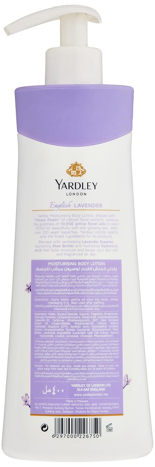 YARDLEY London ENGLISH LAVENDER MOISTURISE AND REVITALISE Mpisturising Body Lotion 400 ml