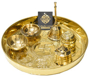 DSH Brass Puja Thali Set For Mandir Diwali Pooja, Religious Occasions Spiritual Home Office Wedding Return Gift Items.