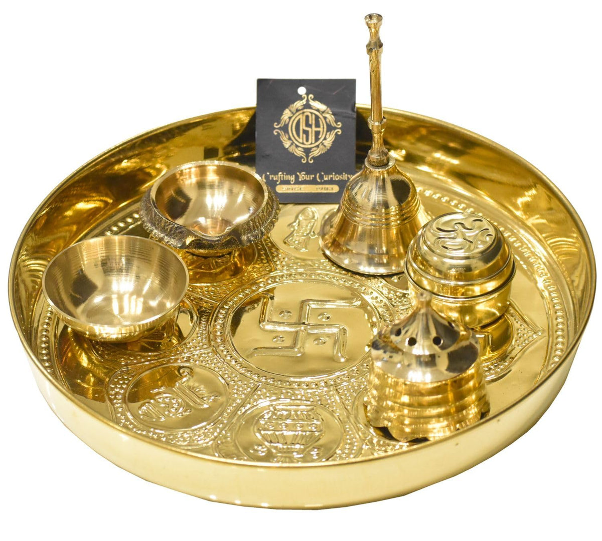 DSH Brass Puja Thali Set For Mandir Diwali Pooja, Religious Occasions Spiritual Home Office Wedding Return Gift Items.
