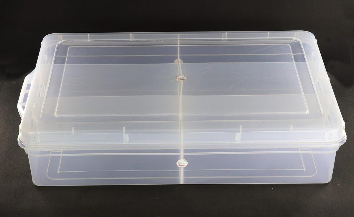 NMII Multipurpose Plastic Storage Box with Partitions | Transparent Organizer with Secure Lid | Ideal for Stationery, Craft Supplies, Tools, and Jewellery, Accessories | Lightweight-(6 Partitions)