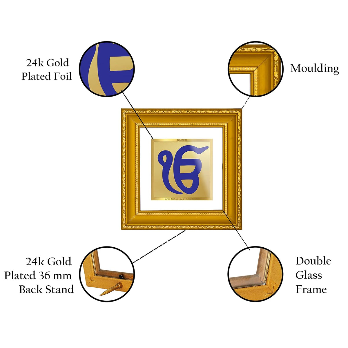 Diviniti Ek Omkar Gold Plated Wall Photo Frame, Table Décor| DG Frame 101 Size 1A and 24K Gold Plated Foil| Religious Photo Frame Idol For Pooja, Gifts Items (10 CM X 10 CM)
