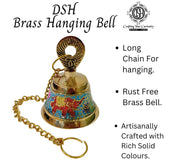 DSH Handcrafted Brass Temple Hanging Bell with Chain Home Mandir Decoration Ghanti for Pooja with Deep Sound (Blue, H-4 Inch)