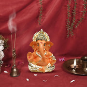DIVINITI Gold Plated Ganesha Idol with Mango Terracotta Work - 3.5 Inch Height for Home Decor/Office Desk/Puja Room Sculpture, Infusing Positive Energy & Religious Gift (8.89 x 5.08 cm)(Mango Yellow)
