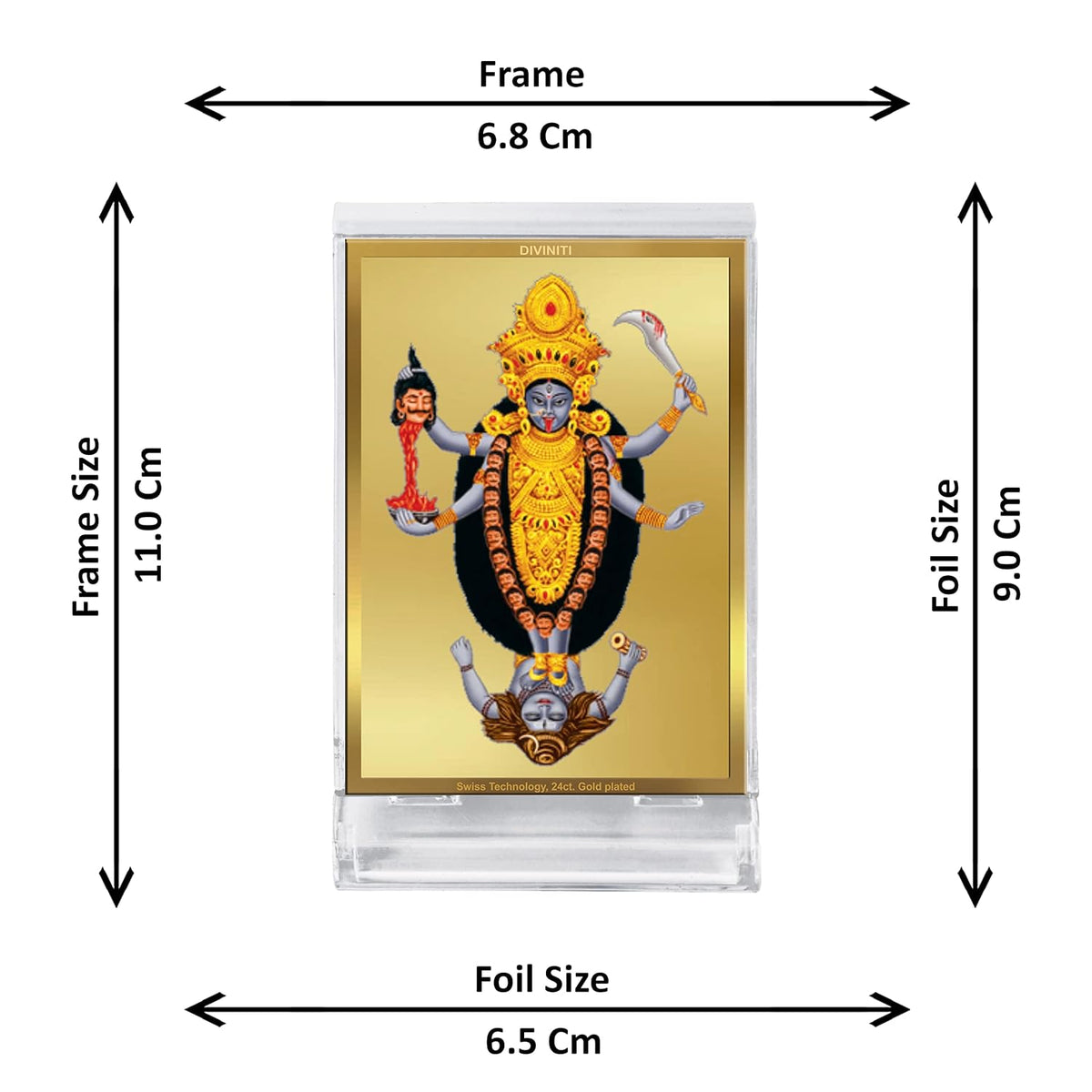 DIVINITI 24K Gold Plated Religious Car Dashboard Frame | Premium God Idol Frame for Car, Home Mandir & Office Table | Spiritual Gift, Decorative Showpiece | Maa Kali