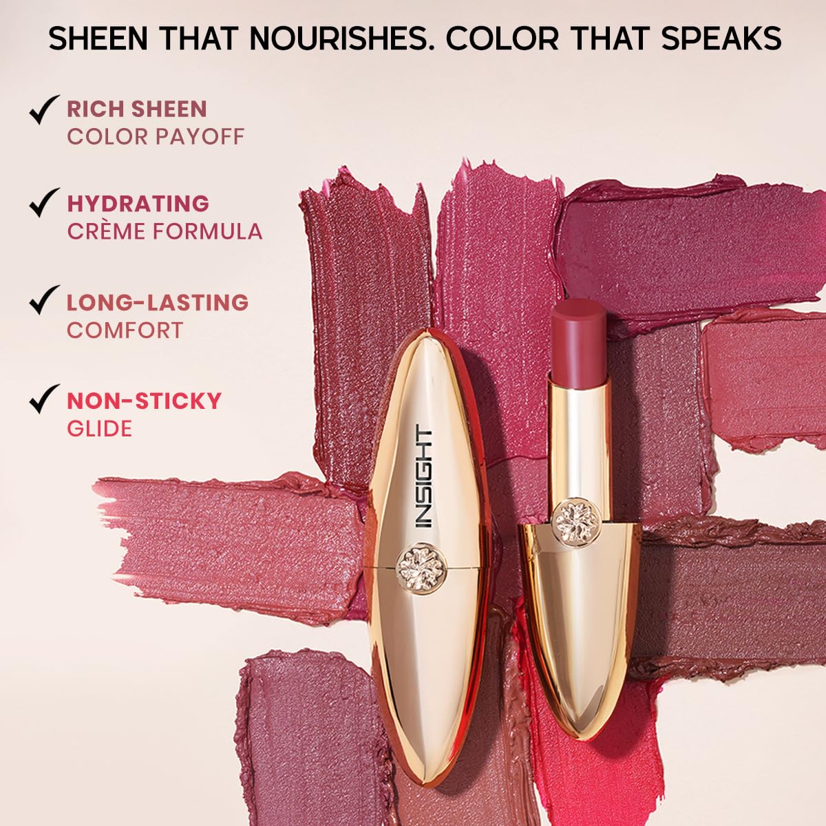 INSIGHT Cosmetics Crème Comfort Lipstick – High-Shine Gloss Finish| Hydrating | Deeply Nourishing | Butter Glide | Plumping Effect | Lightweight Feel & Radiant Lip Color (Tease Me Twice) – 3.4 g