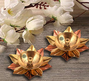 DSH Brass & Copper Lotus/Kamal Design Diya Deepak | Akhand Jyot | Arti Poojan Temple Home Decor, Gold_3 X 3 X 1.5 Inch (4)