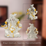 DIVINITI Ganesha Idol for Home Decor Showpiece|999 Silver Plated Statue of Ganesha |GaneshJi Murti for Puja Room, Festival Gift|Lord Ganesh Figurine for Peace & Positivity (11 X 6.5 CM)
