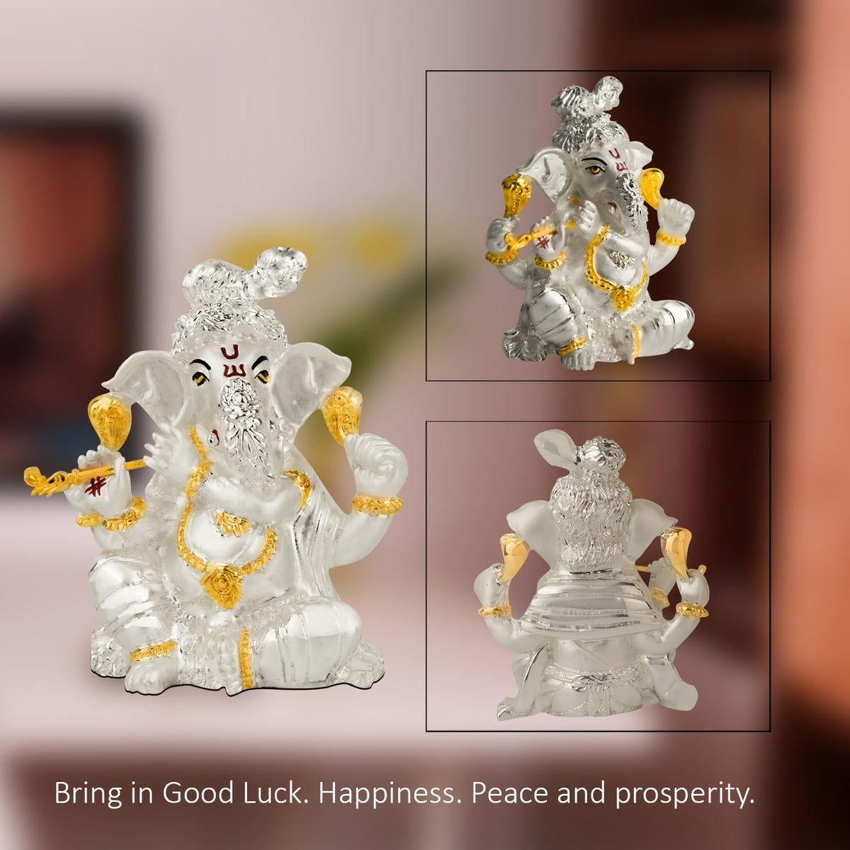 DIVINITI Ganesha Idol for Home Decor Showpiece|999 Silver Plated Statue of Ganesha |GaneshJi Murti for Puja Room, Festival Gift|Lord Ganesh Figurine for Peace & Positivity (11 X 6.5 CM)