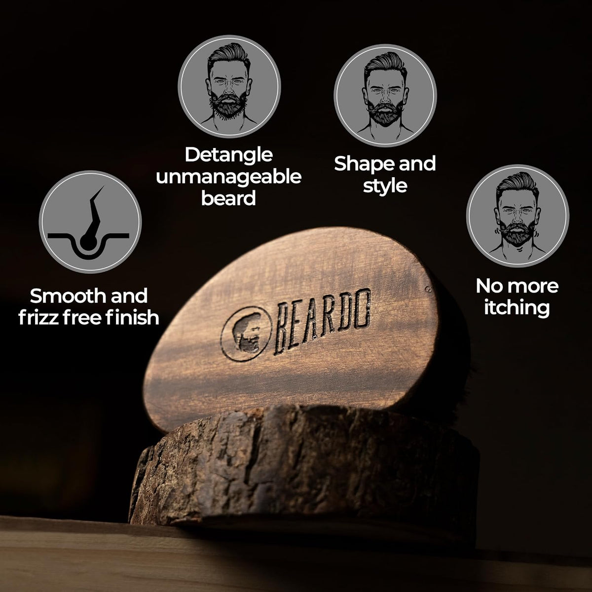 Beardo 100% Boar Bristle Beard Brush | Wooden Beard Grooming Brush for Men | Detangles & Styles Frizzy Beard | Travel-Friendly Ergonomic Design