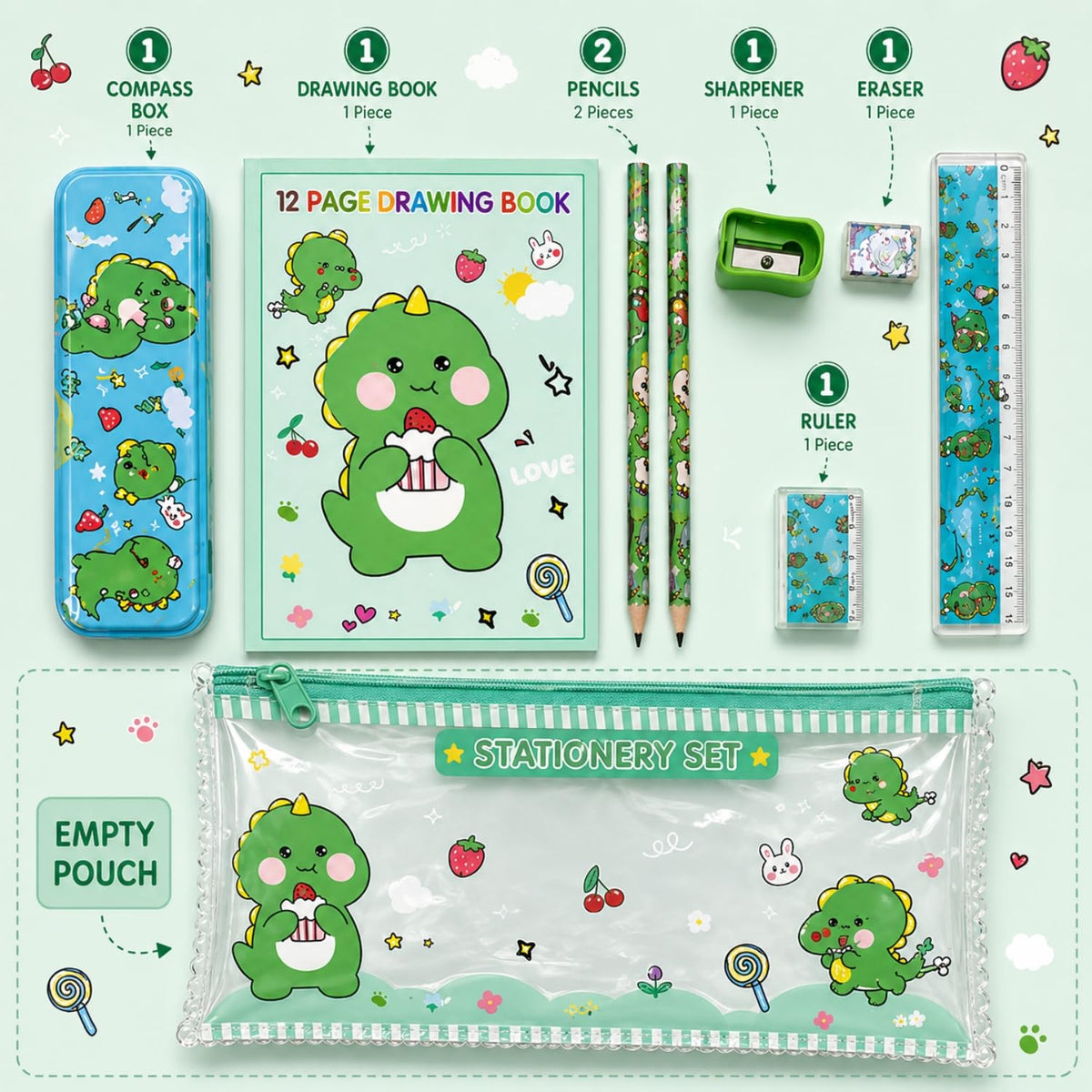 Toy Imagine Kids Stationery Kit for Birthday Return Gift | Pencils, Eraser, Scale & Sharpener | Ideal for School, Party Distribution, Kanjak, Festivals & Classroom Gifts (Pack of 8)