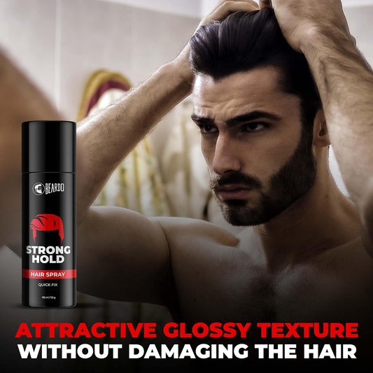BEARDO Strong Hold Hair Spray, 192 Ml, Hair Spray For Men, Hair Styling, Hair Setting Spray, Hair Fixing Spray, Strong Hold, Natural Shine, Pack of 1