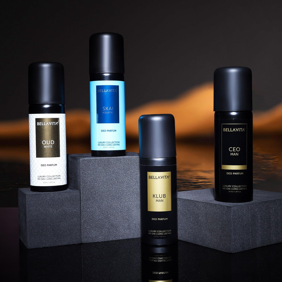 Bella Vita Luxury Spray Unisex Body Perfume Gift Set,Deodorant for Unisex,Pack of 4 x 50ml,No Gas Deo for Man & Woman,Long Lasting Fragrances with Lemon,Blackcurrant,Lavender & Bergamot