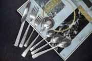 Parage 6 Pieces Stainless Steel Premium Dinner Knives, Butter Knife Set, Silver, Checks Design, 21 cm