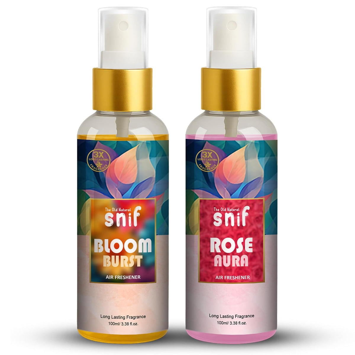 The Old Natural Snif Bloom Burst & Rose Aura Air Freshener Spray – 200ml | Uplifting Floral Aroma, Natural Air Freshener for Home, Office & Car Pack of 2 - Combo