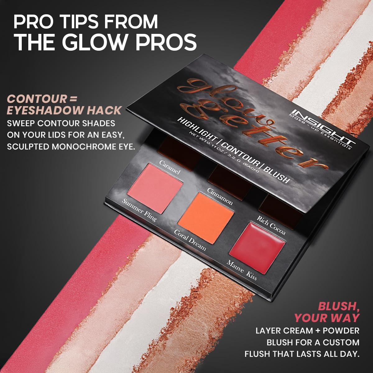 INSIGHT Glow Getter 3-in-1 Blusher, Highlighter & Contour Palette | Face Sculpting, Shimmer & Glow Makeup Compact | Long-Lasting, Travel-Friendly 28.8 g