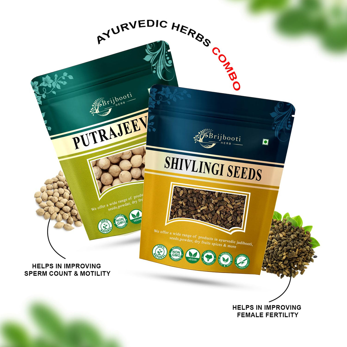 Brijbooti Putrajeevak beej and Shivlingi beej combo 100 Gr each Putra jivak - Shivlangi - Jiya Pota