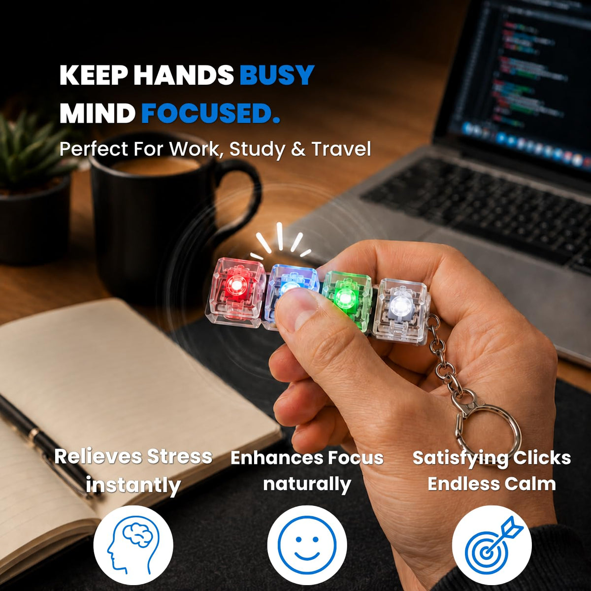 Toy Imagine LED Keyboard Keychain Fidget Toy, Pack of 4