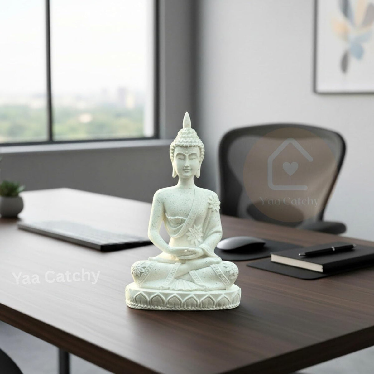 YaaNatural Polyurethane Yaa Military Catchy Buddha For Car Dashboard & Home & Office Decor It'S Make You Positive Every Day (Colour/Sliver) Yn2