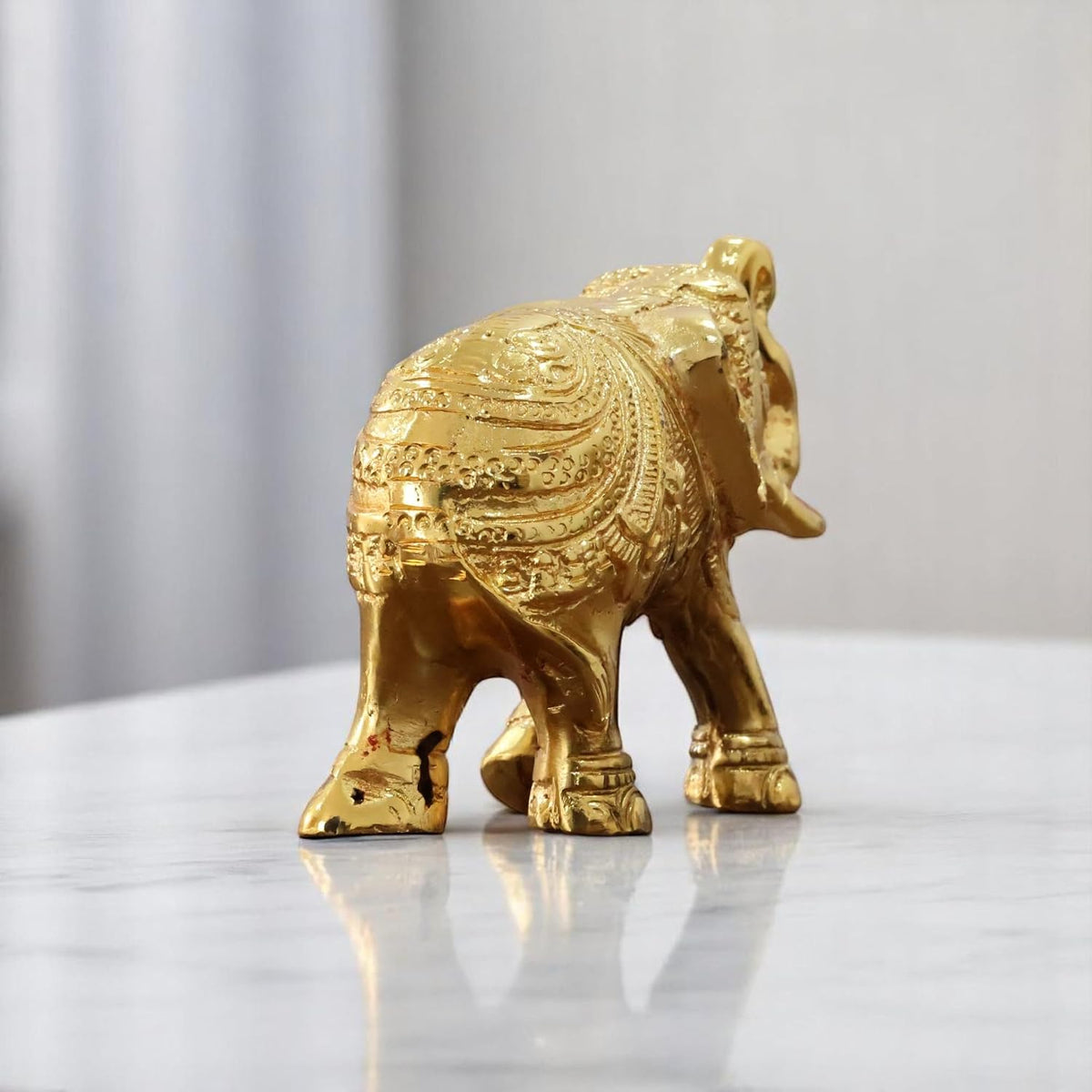 KridayKraft Decorative Golden Elephant Statue Trunk up Metal Figurine, 12 cm x 9.5 cm x 6 cm, 400 gm, Traditional Design
