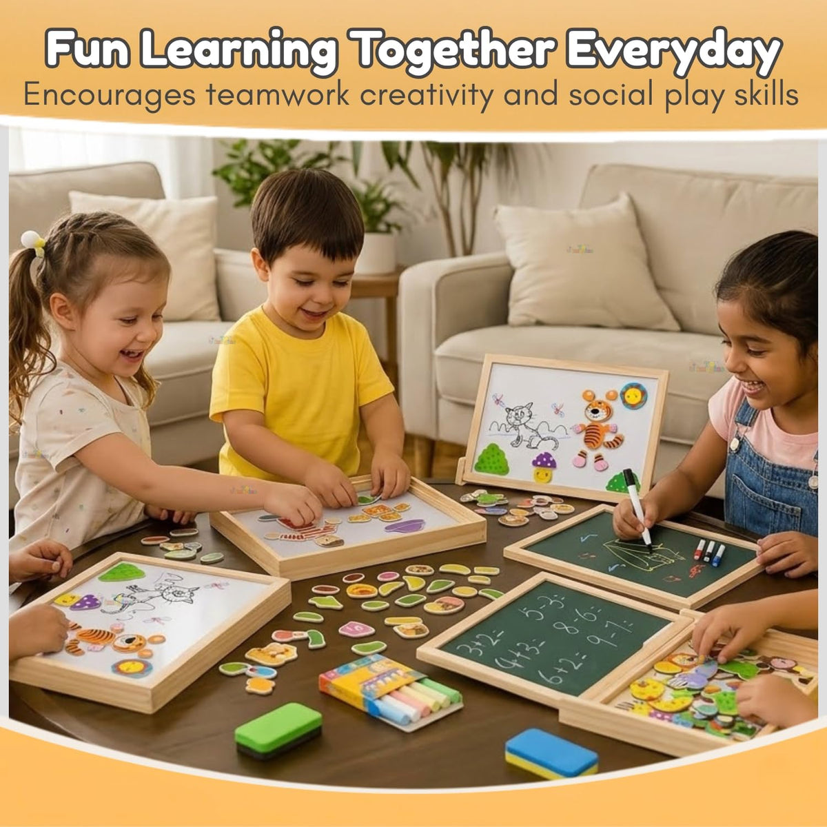 Toy Imagine Wooden Magnetic Chalkboard – Double-Sided Educational Learning Board with Chalk, Marker & Duster – Small Green & White Writing Board for Kids (3+ Years)