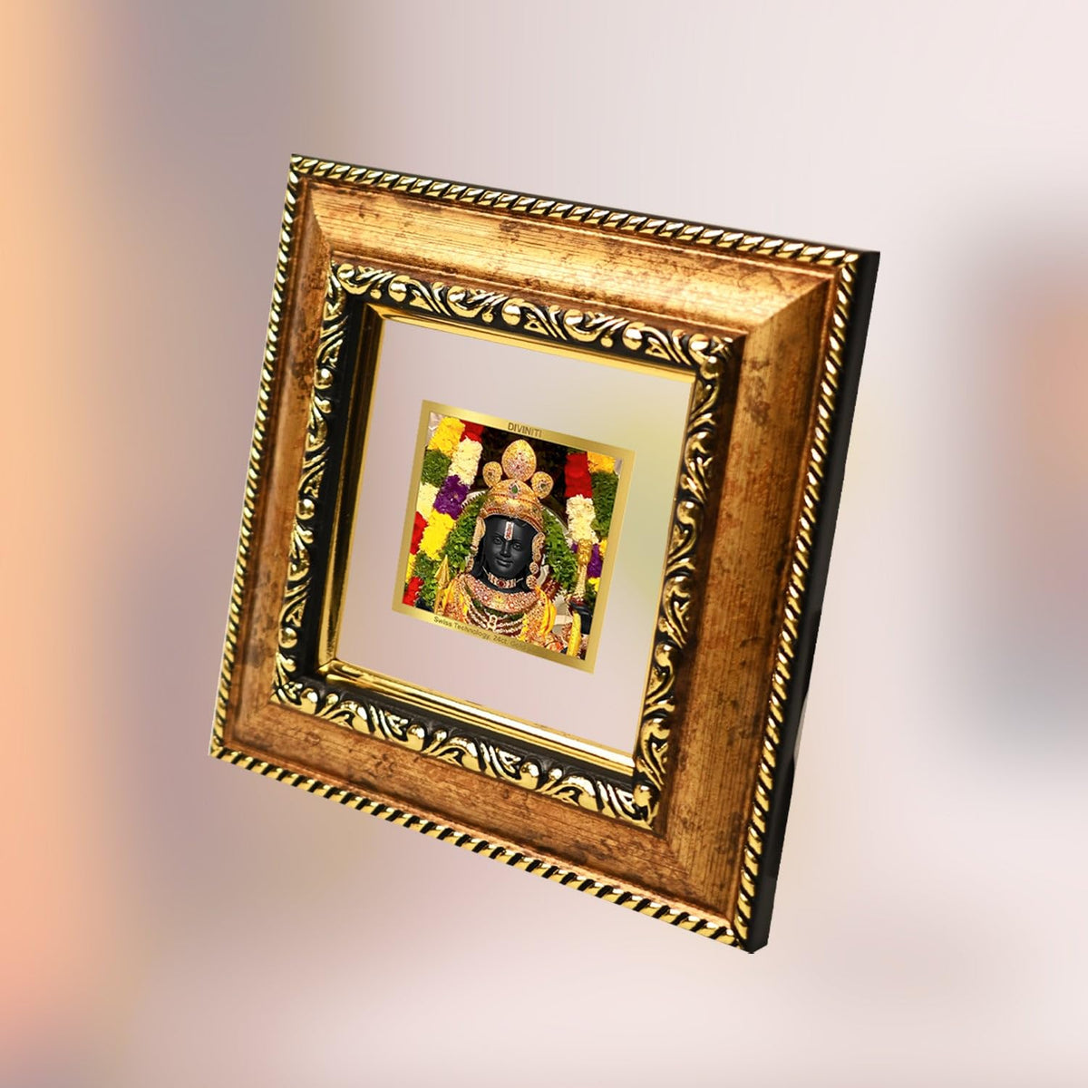 DIVINITI 24K Gold Plated Ram Lalla Photo Frame For Home Decor, Table Tops & Puja Room | DG Frame 113 Size 1A with 24K Gold Plated Foil | Ram Mandir For Puja & Gift (10 X 10 CM)