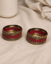 NMII Red Metal Bangle Set for Women