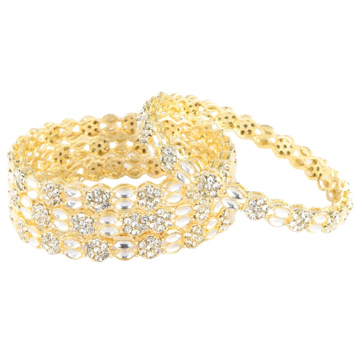 NMII Designer Alloy Kada Set with Diamond Stones & Kundan Work With Floral Design For Women & Girls | Traditional Bridal Jewelry | Wedding Kada For Girls | Wedding, Festival Jewelry - Pack of 4 Kada