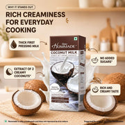 Dabur Hommade Coconut Milk : Made from the Extract of 2 Creamy Coconuts | Thick & Creamy Consistency | No Added Sugar | Thick First Pressing Milk | Hassle-Free, Ready to Use | Ideal for Curries, Desserts & Baking | 200ml single item