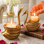 DSH Metal Swan Pair Candle Holder with Votives Aluminum Swan Showpiece for Living Room Elegant Tabletop Decoration Item for Diwali, Housewarming, Bedroom, Office & Dining Table Gifts