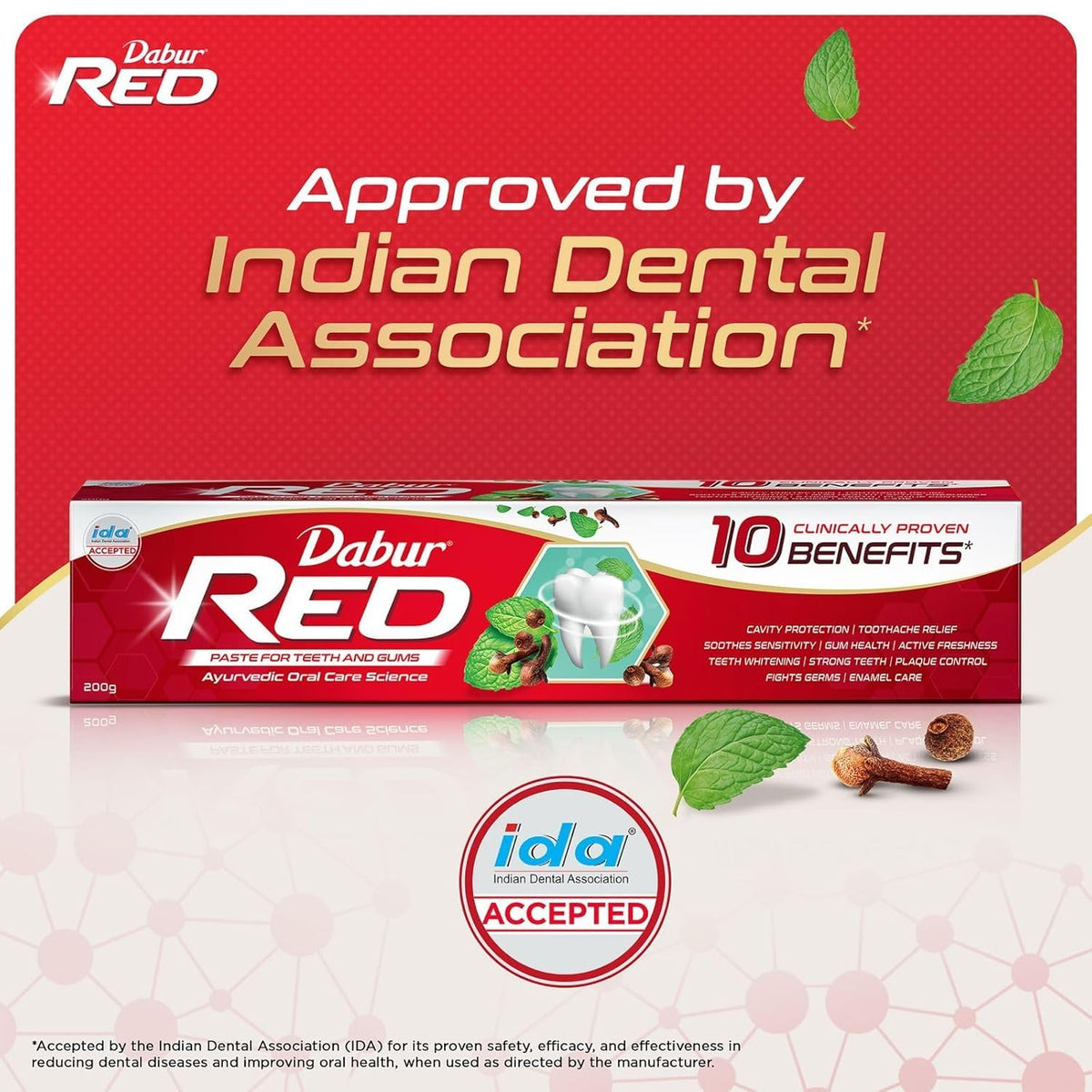 Dabur Red Paste - India's No.1 Ayurvedic Paste, Provides Protection Plaque Removal, Toothache, Yellow Teeth, Bad Breath- 800g (200gm*4)