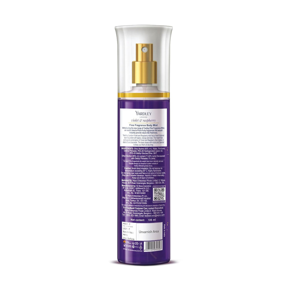Yardley London Violet & Raspberry Fine Fragrance Mist Spray| 2X Fresh Perfume Spray For Women| 91% Naturally Derived| 135Ml