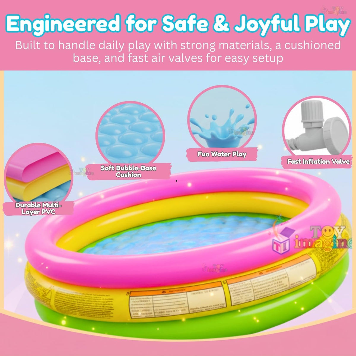 Toy Imagine Baby Bath Tub 0–3 Years | 2 Feet Round Pool 34" X 10" Sunset Glow | Soft Inflatable Baby/Kids Tub | Home & Outdoor Swimming Pool for Kids 1-5 Years, Multicolor