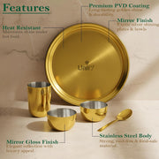 Unify By Parage Stainless Steel PVD Gold Plated Thali Set | Premium Dinner Plate with Bowls, Spoon & Glass | Royal Gold Dinnerware for Home, Restaurant & Festive Gifting | Food Grade & Rust Proof