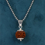 ASTRODIDI Nepali 6 Mukhi Rudraksha Pendant with Lab Report | Certified Natural Six Face Rudraksh with White Metal Capping and Chain for Men and Women (Colo: Brown)