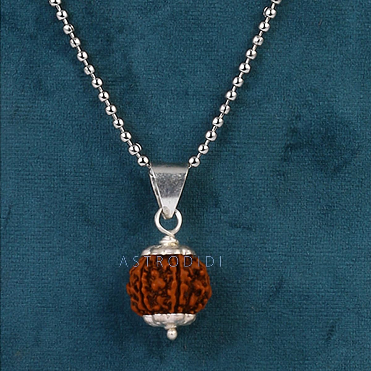 ASTRODIDI Nepali 7 Mukhi Rudraksha Pendant with Lab Report | Certified Natural Seven Face Rudraksh with White Metal Capping and Chain for Men and Women (Colo: Brown)