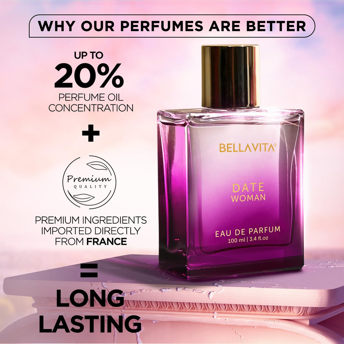 Bella Vita Luxury Women Woody, Floral Ceo & Date Edp Liquid Perfumes Combo, Pack Of 2 Premium Long Lasting Fragrance Scents, 100 Ml Each